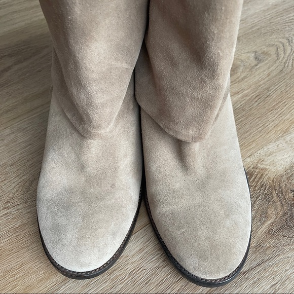 VINCE CAMUTO | suede tan fold over ankle heel booties - Picture 6 of 6